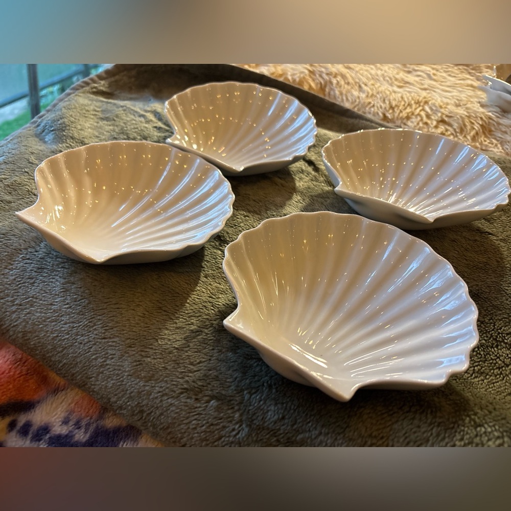 CERAMIC Clam Shell Bowl Set of 3 Fancy Ocean Inspired Beach Dinner Party Seafood - Picture 3 of 16